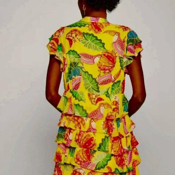 Farm Rio Yellow Beaks and Banana Tiered Ruffle Dress - Picture 12 of 12